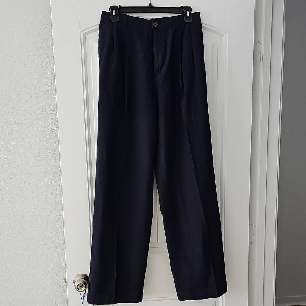 Women's Navy Linen Blend Pants